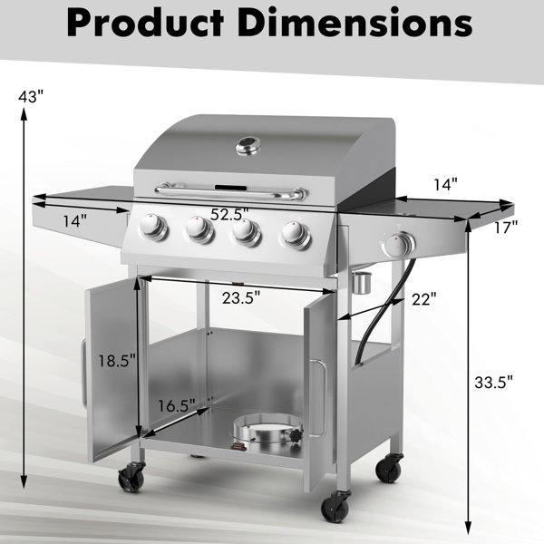 Costway Single Burner Freestanding Propane Gas Grill with Side Burner and Cabinet